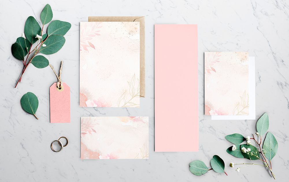 Pink feminine corporate identity, stationery set with design space