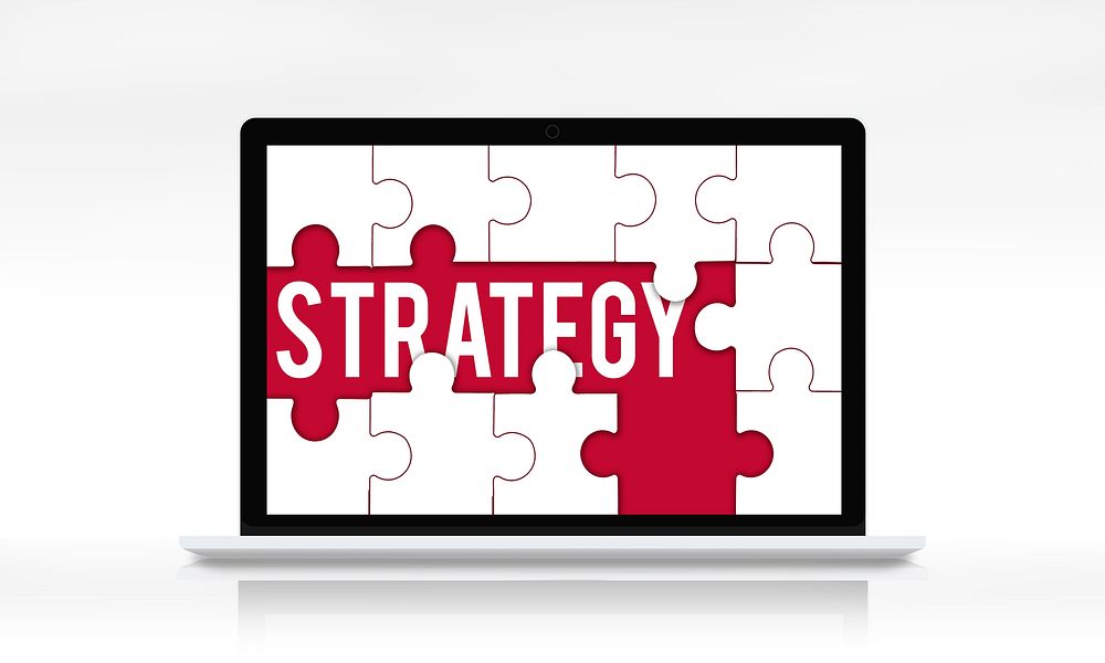 Strategy tactic word puzzle pieces