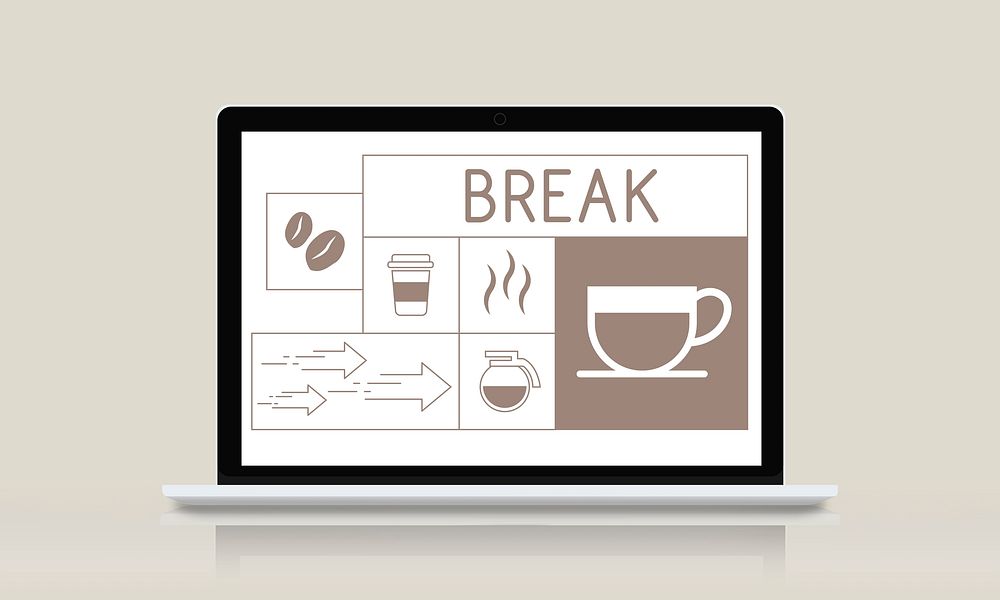 Coffee shop illustration advertisement on laptop