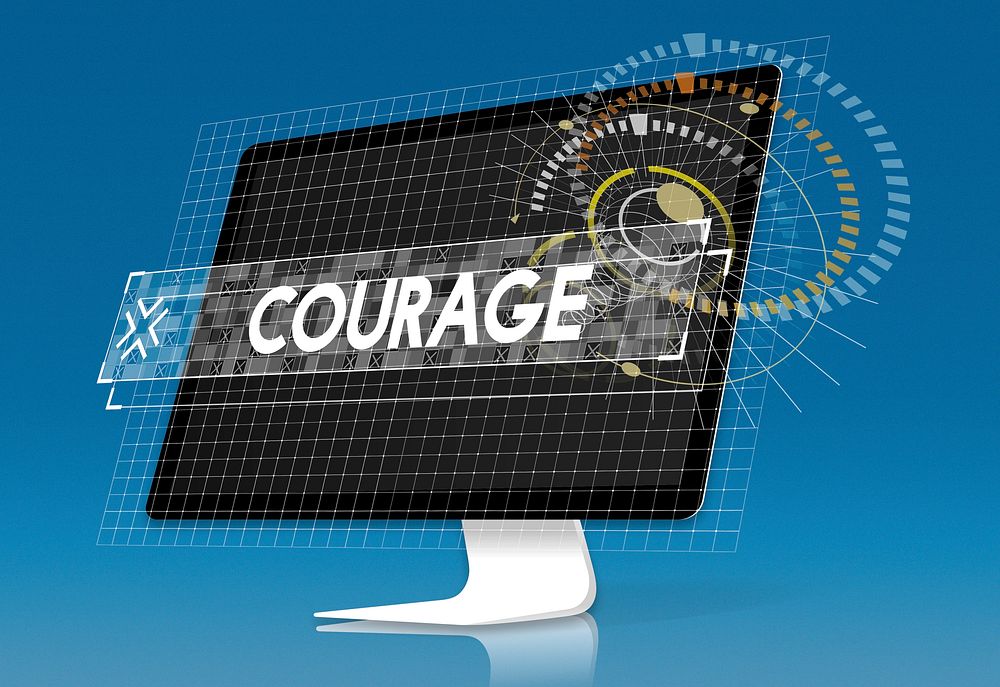 Computer Screen with Courage Design Graphic Word