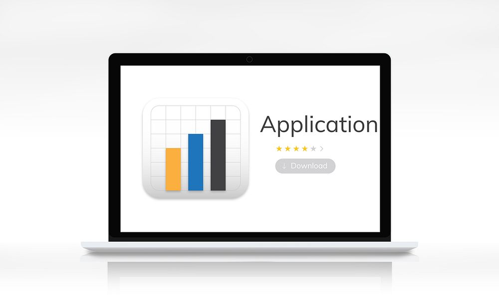 Illustration of mobile application graph download on laptop