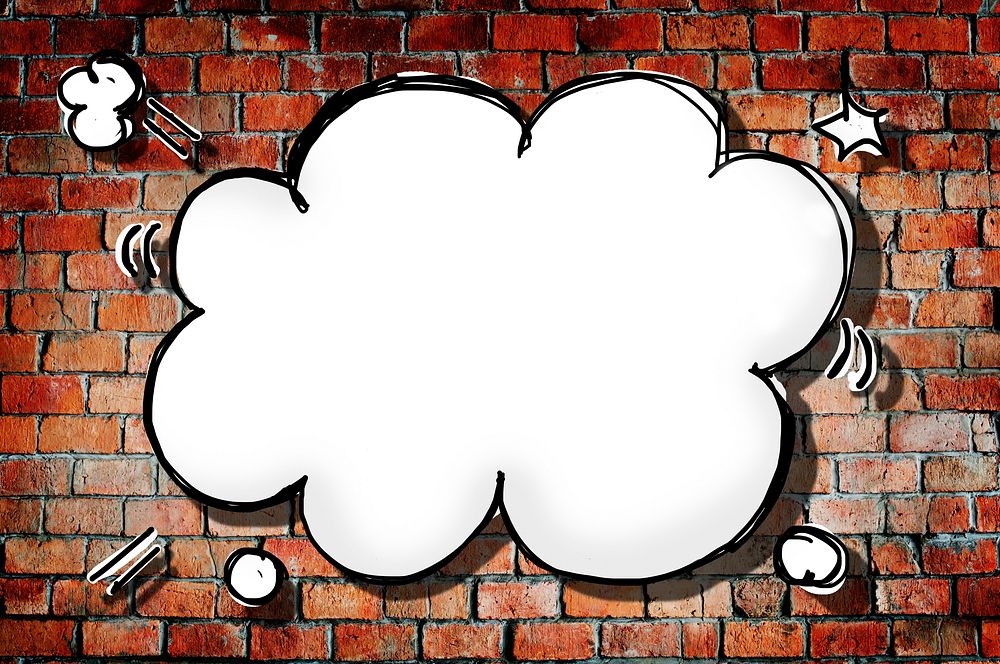 Cloud Shape Speech Bubble on Brick Wall
