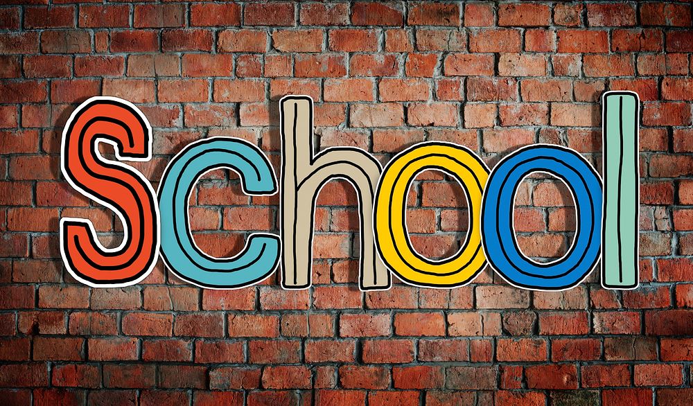 The Word School on a Brick Wall Background