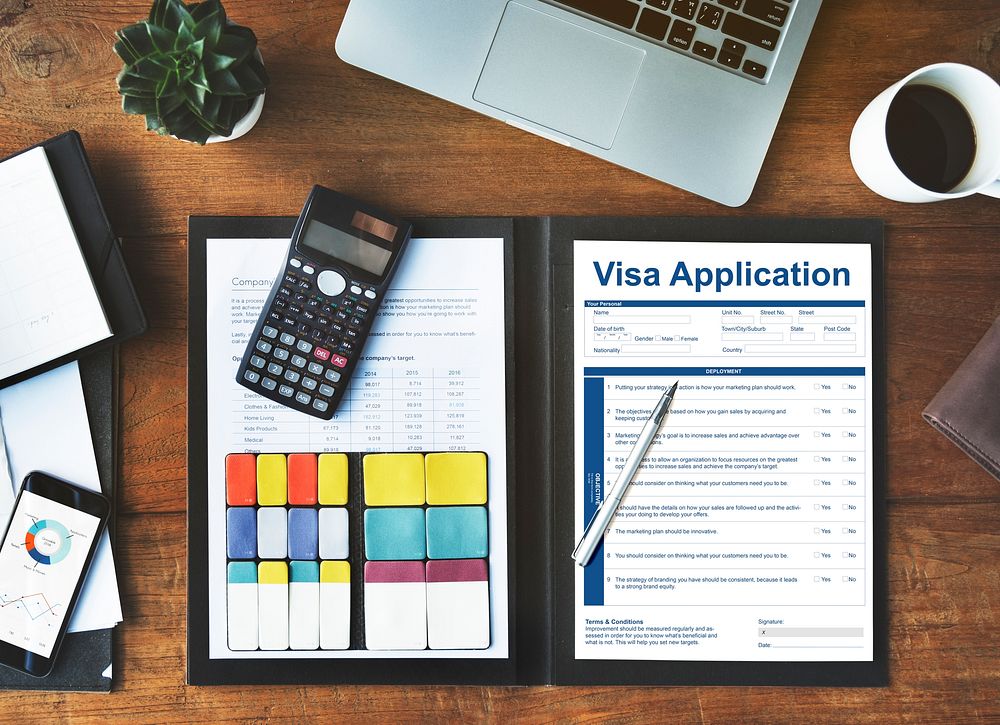 visa, computer tabs, visa document in table, immigration
