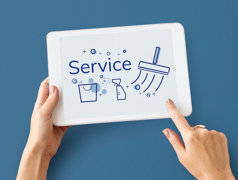Illustration of home cleaning service on digital tablet
