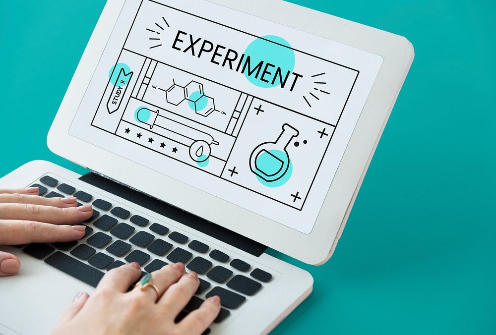 Illustration of science chemistry experiment study on laptop