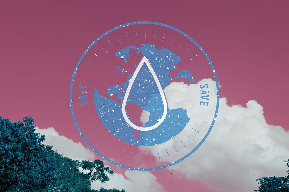 Save Water Droplet Graphic Circle Round Badge Vector