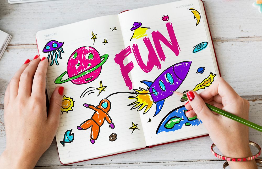 Kids Imagination Space Rocket Joyful Graphic Concept
