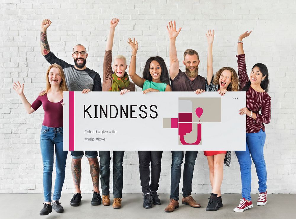 Group of people holding banner of blood donation campaign