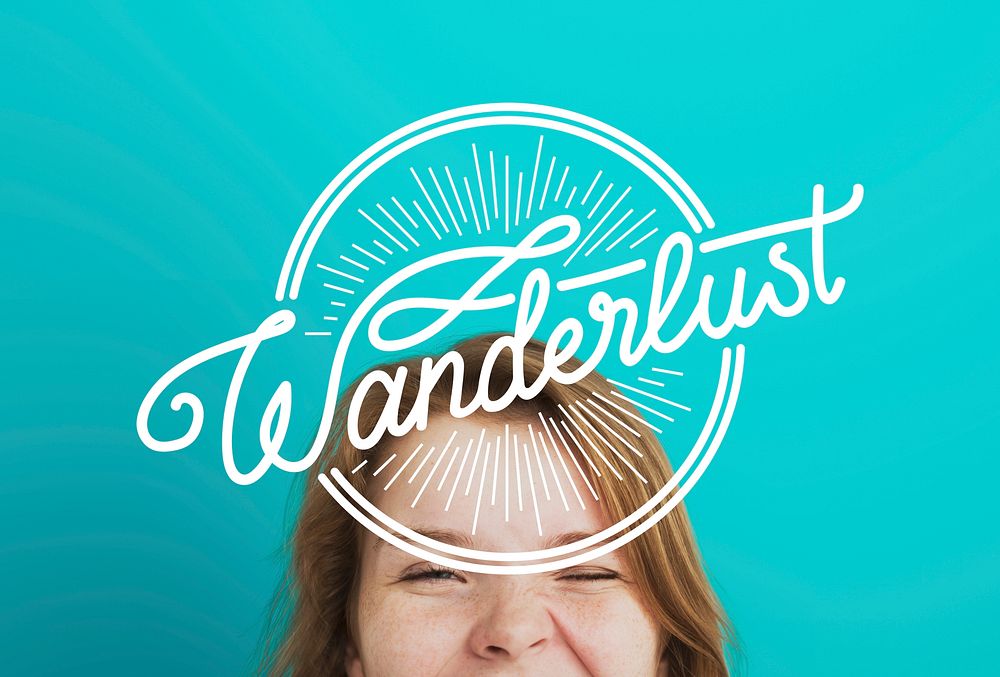 Young Adult Woman with Face Expression Wanderlust Word Graphic