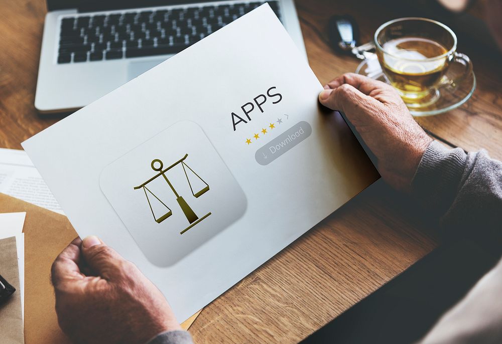 Law rights apps concept on a card