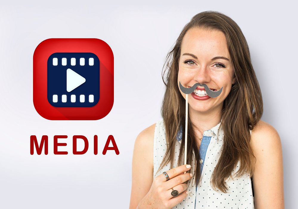 Woman Holding Moustache Social Media