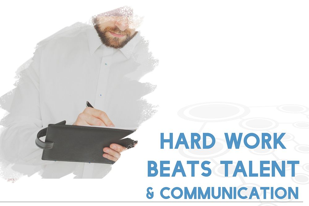 Hard Work Beats Talent Word on Adult Working Man Background