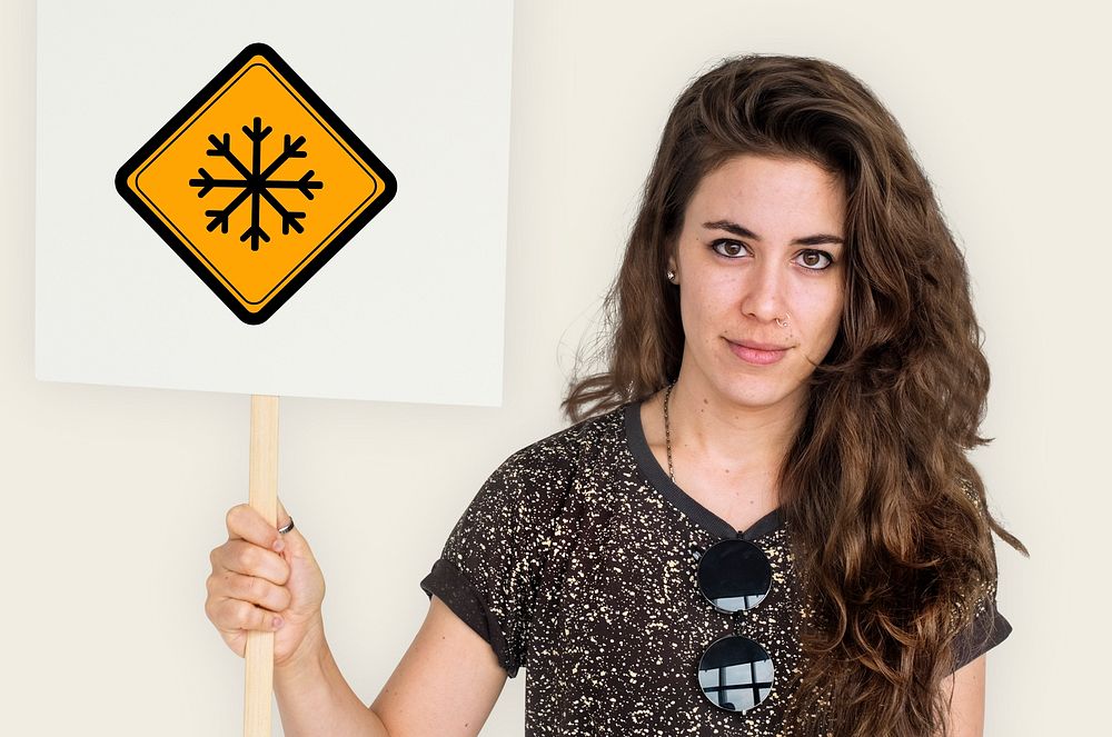 Studio People Shoot Holding Cold Weather Sign Attention Banner