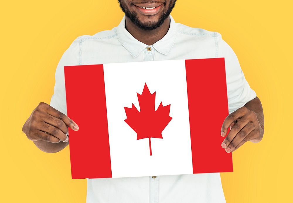Man Hands Hold Canada Flag Patriotism