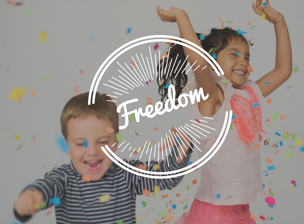 Kids Enjoy Freedom Word Stamp Banner Graphic