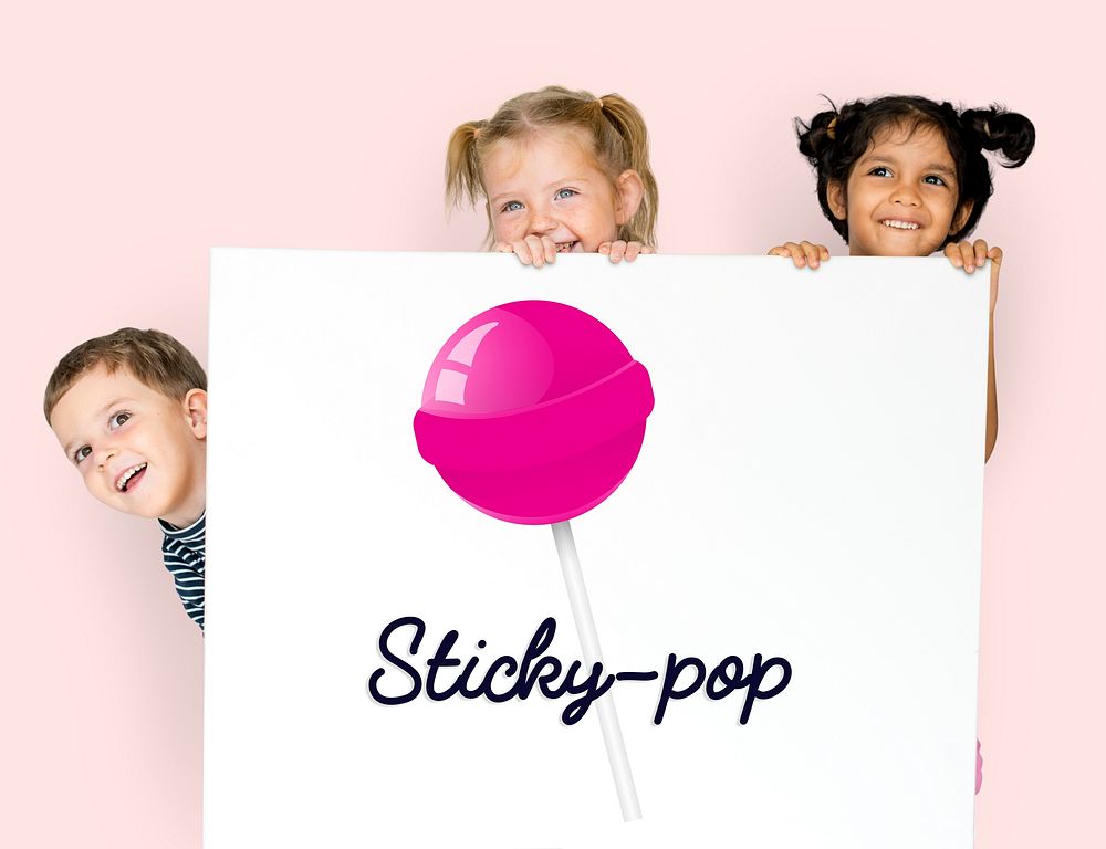 Children with illustration of sweet candy lollipop