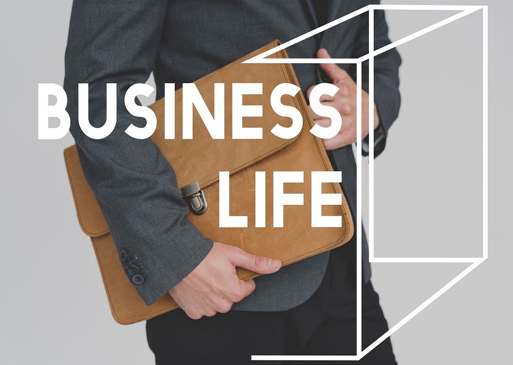 Businessman Hand holding Bag Lifestyle Word Graphic