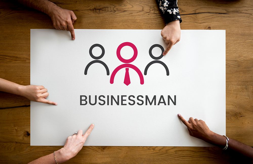 Group of hands pointing at banner of leadership business organization graphic