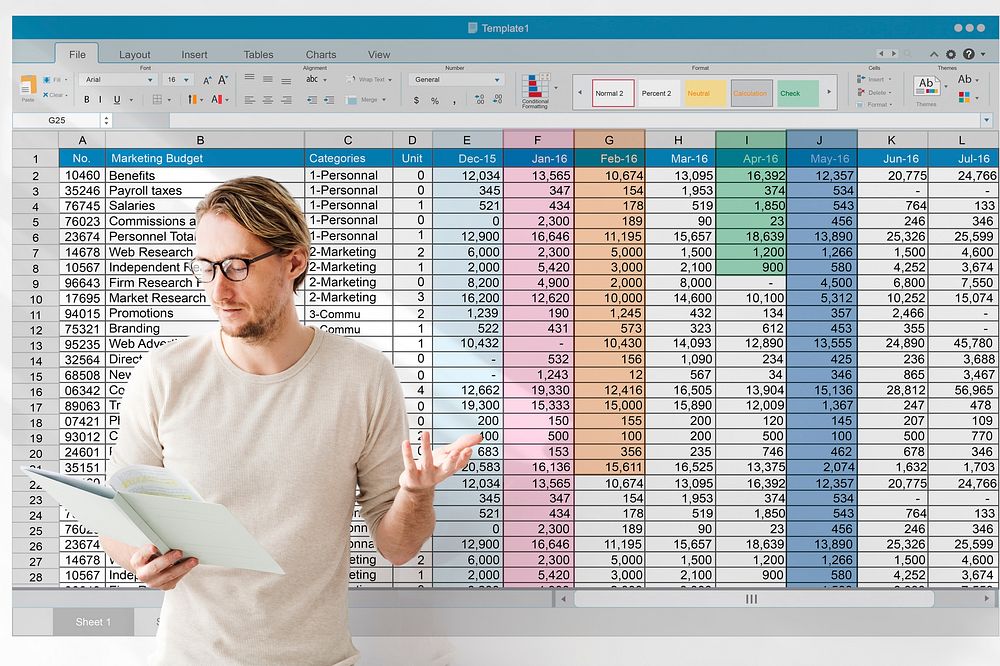 Spreadsheet Document Information Financial Startup Concept