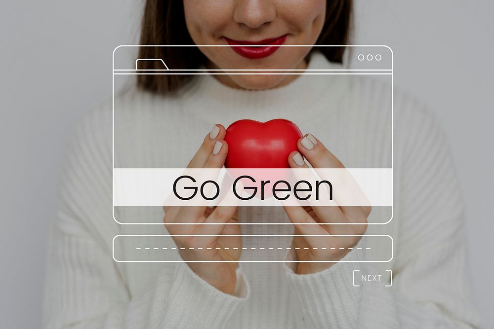 Save environment protection word with website layout banner on heart hands background
