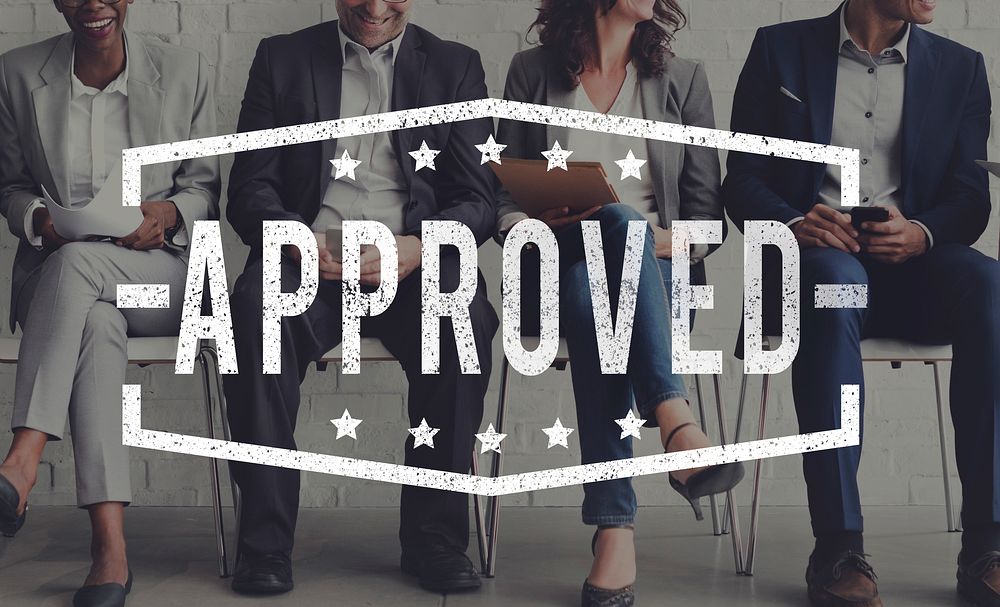 Approved typography, business people sitting photo