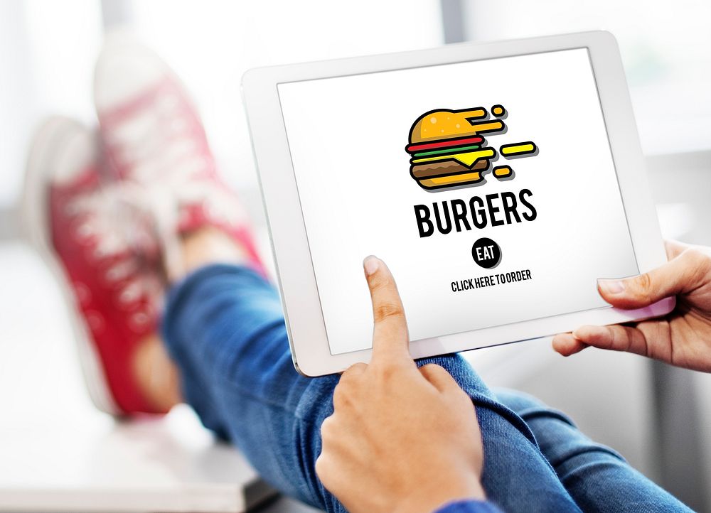 Burgers Online Buying Junk Food Nourishment Concept