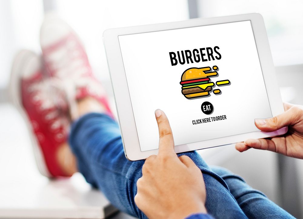 Burgers Online Buying Junk Food Nourishment Concept