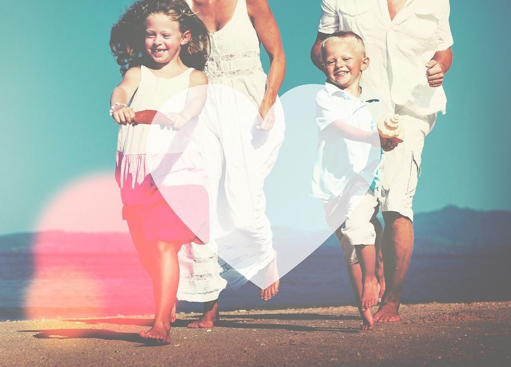 Family Running Playful Vacation Beach Love Concept