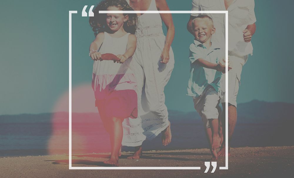 Family Running Playful Vacation Beach Quotation Concept