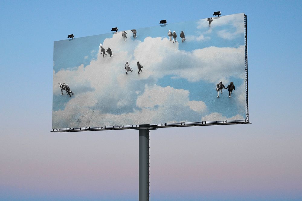 Billboard sign mockup, aesthetic cloud photo psd