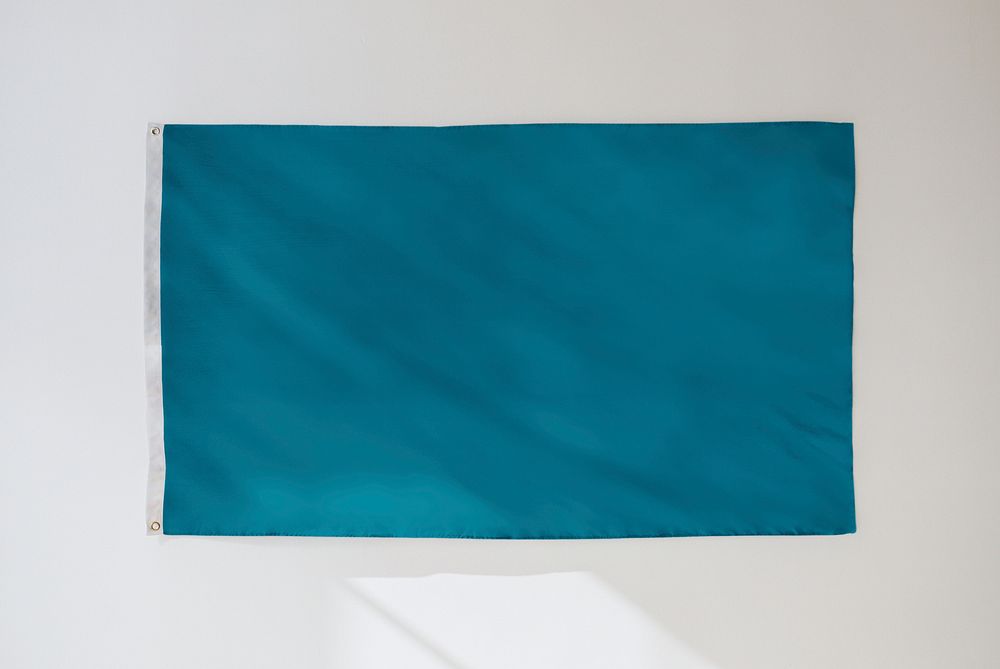 Blue flag on a white wall