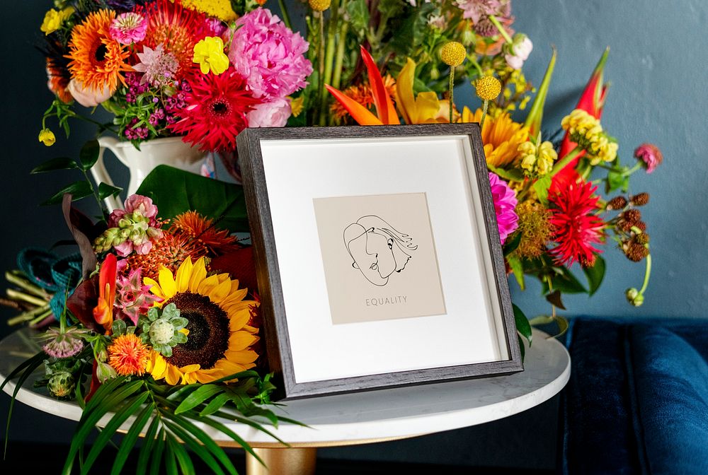 Flowers surrounding photo frame