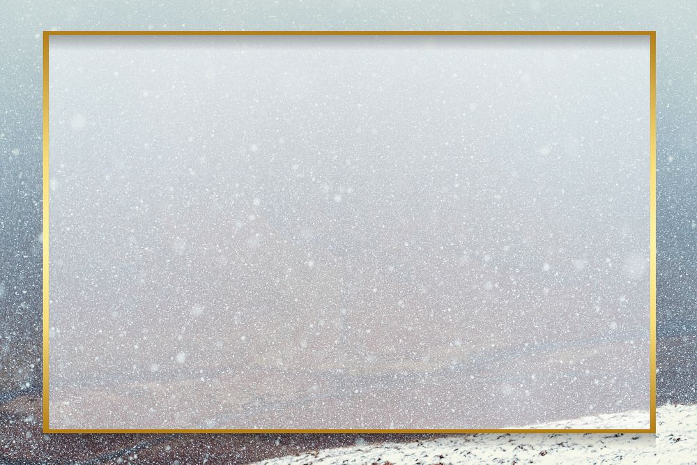 Gold rectangle frame on snowy background