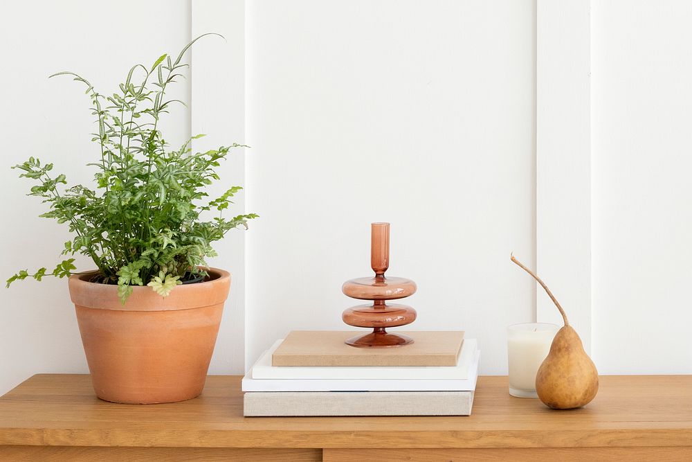 Plant pot on a wooden cabinet