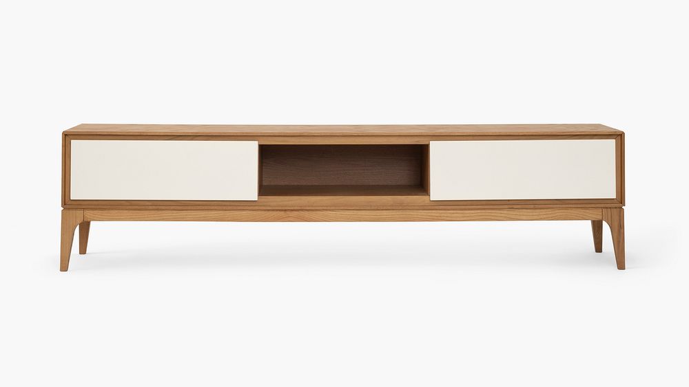 Wooden TV cabinet mockup psd in Scandinavian design