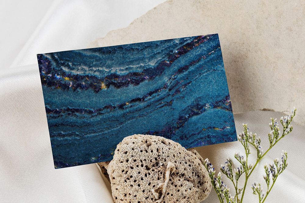 Blue marble texture business card, aesthetic photo