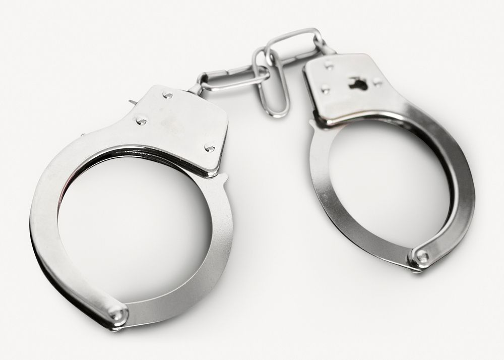 Steel handcuffs sticker, object isolated image psd