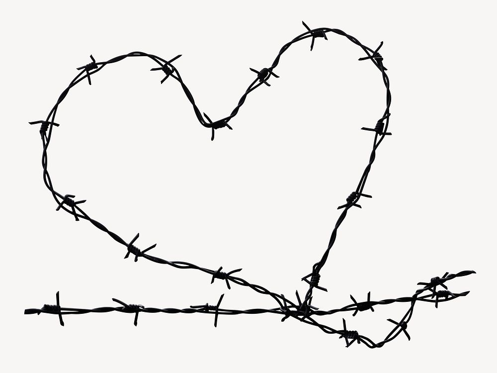Barbed wire heart sticker, goth, grunge isolated image psd