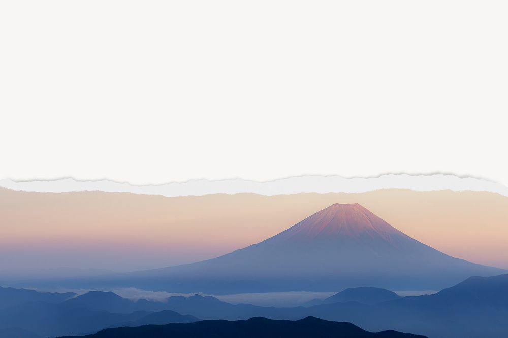 Mount Fuji view background, ripped paper border