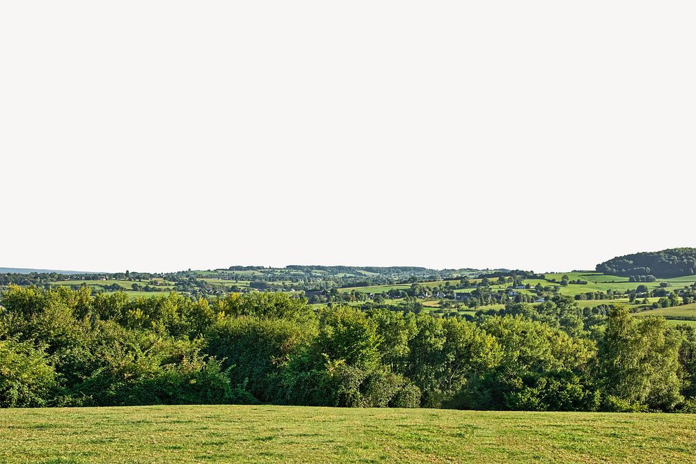 Green landscape border, grass field image psd