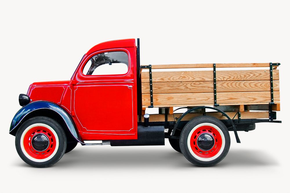 Red truck, vehicle isolated image