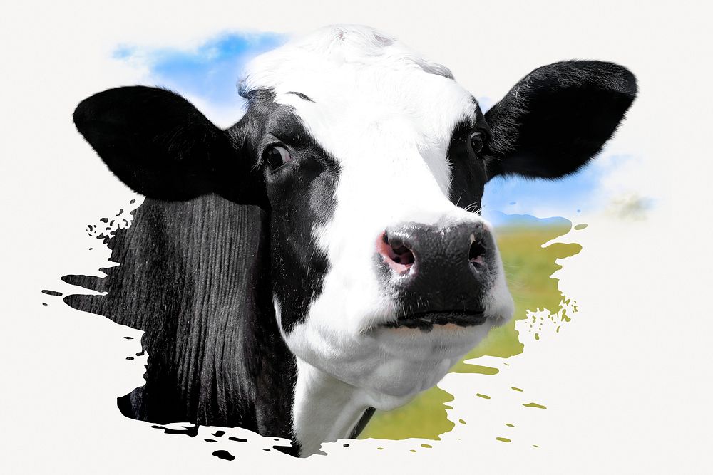 Cow sticker, farm animal photo on white background