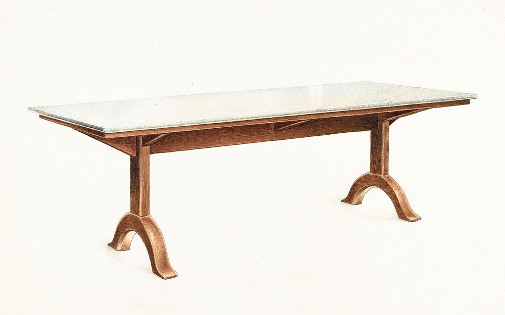 Shaker Dining Table with Marble Top (c. 1953) by John W.Kelleher. Original from The National Gallery of Art. Digitally…