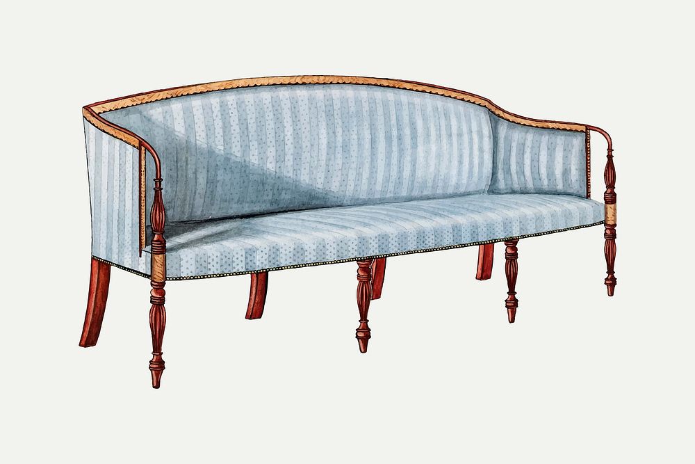 Vintage blue sofa vector illustration, remixed from the artwork by John Dieterich
