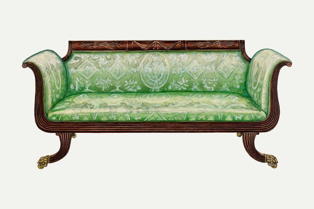 Vintage green sofa vector illustration, remixed from the artwork by Nicholas Gorid