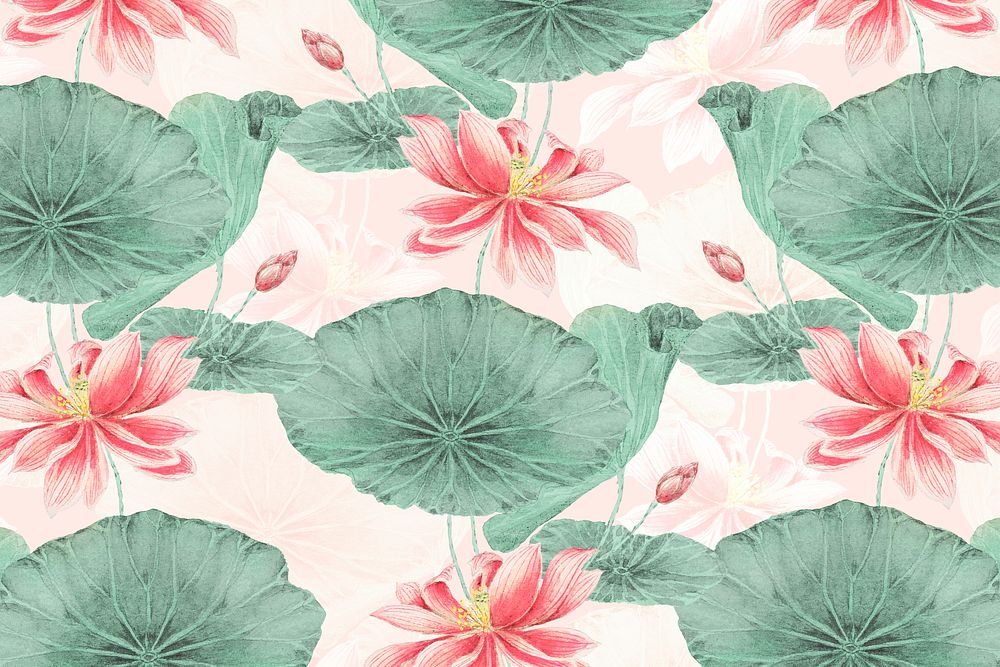 Lotus pattern botanical background, remix from artworks by Megata Morikaga