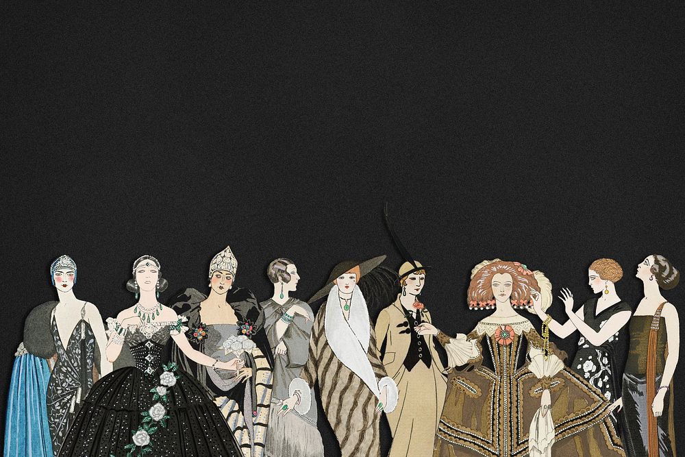 Vintage Parisian fashion background with design space, remix from artworks by George Barbier