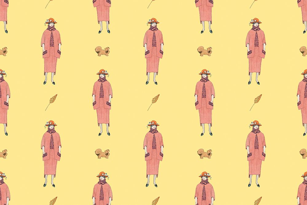 1920s women's fashion pattern psd feminine background, remix from artworks by George Barbier