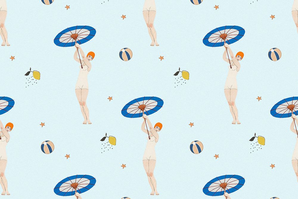 Vintage swimsuit fashion pattern feminine background, remix from artworks by George Barbier